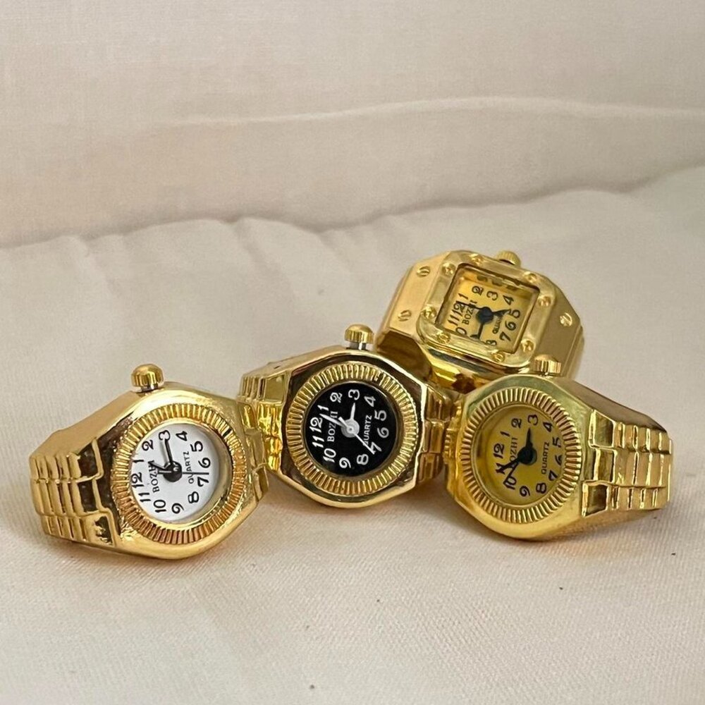 Gold tone Watch Ring with Round and square face